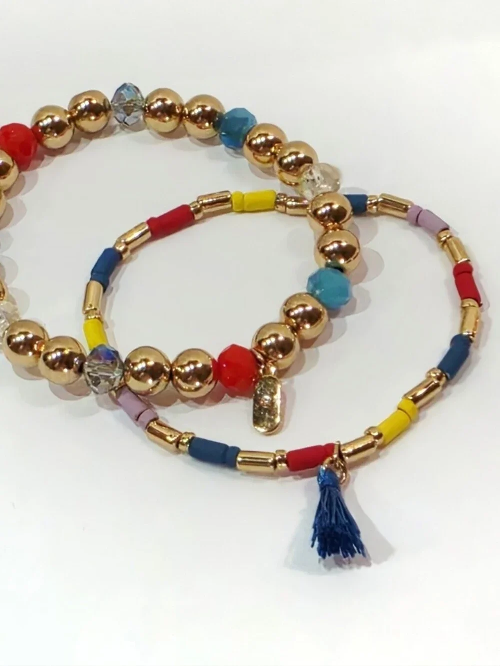 Boho Multicolor Beaded Bracelet Set Rainbow Tassel & Charm Wrist Layering